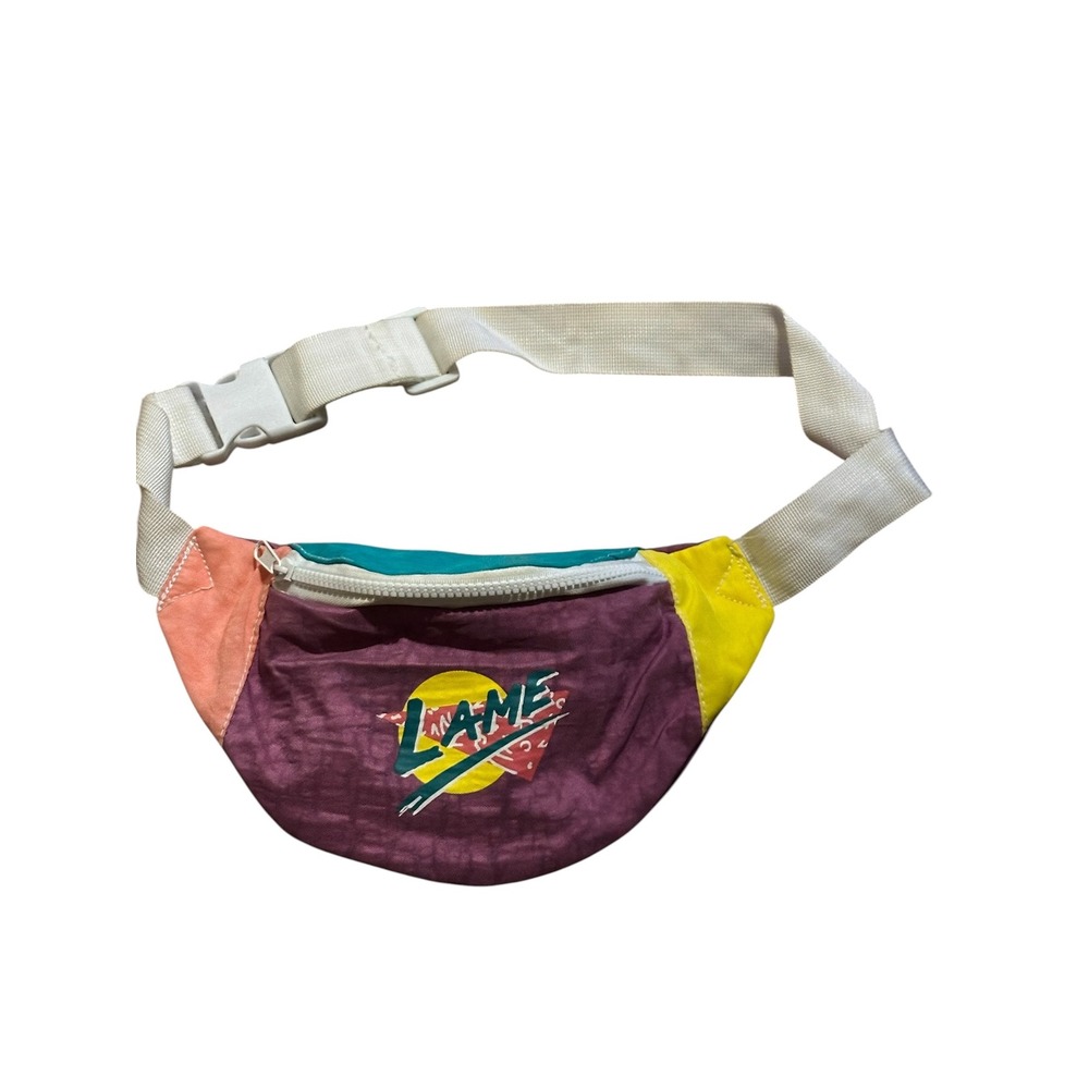 A.Lab Lame Fanny Pack Retro Colorblock Waist Bag Purple Yellow Pink Teal
